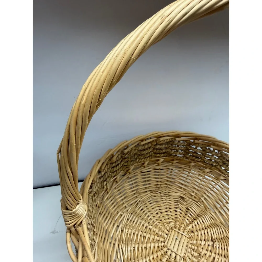 Natural Wicker Seagrass Round Basket with High Handle Farmhouse Decor 14.5in